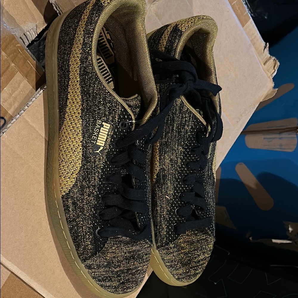 Puma Black and Gold Glitter Sneakers